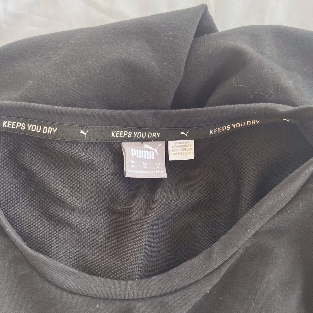 PUMA DROP SHOULDER CROP TOP WORKOUT LIGHTWEIGHT, WOMENS XL BLACK WITH BRANDING - Picture 6 of 9